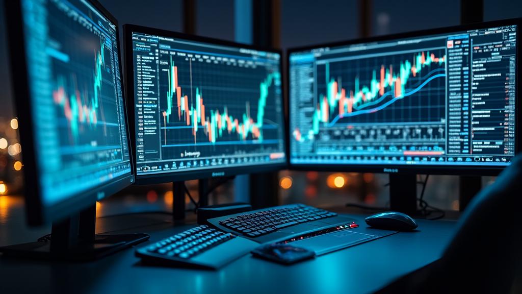 Analiză grafice financiare pe un monitor modern într-un birou de lux
