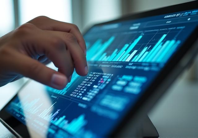 Tabletă afișând grafice financiare complexe